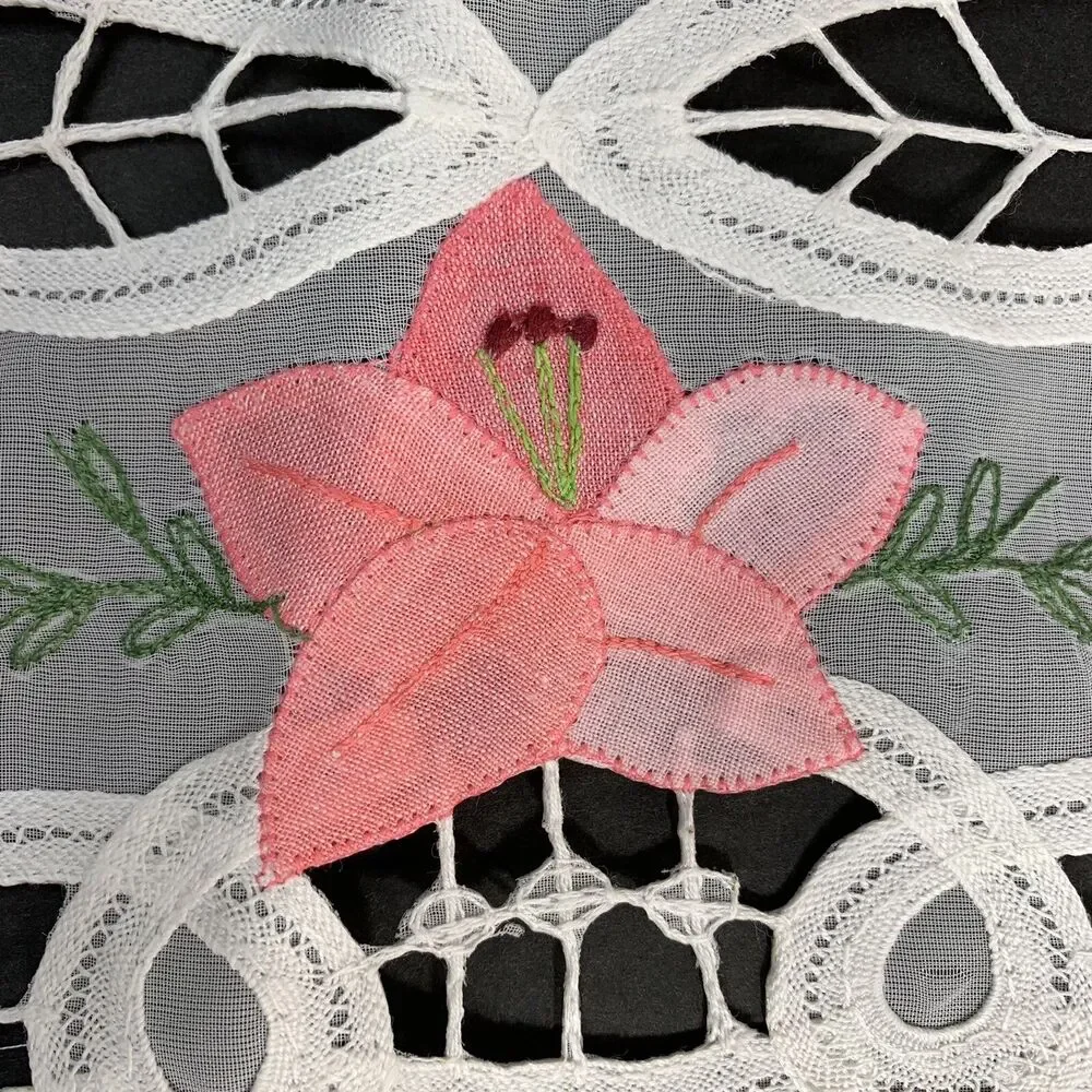Set Vintage Organdy Appliqué 8 Placemats 1 Table Runner Flowers Cut Outs